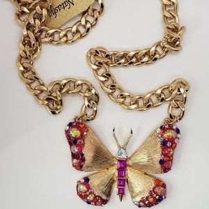 Pink Rhinestone Butterfly Necklace  - Natasha